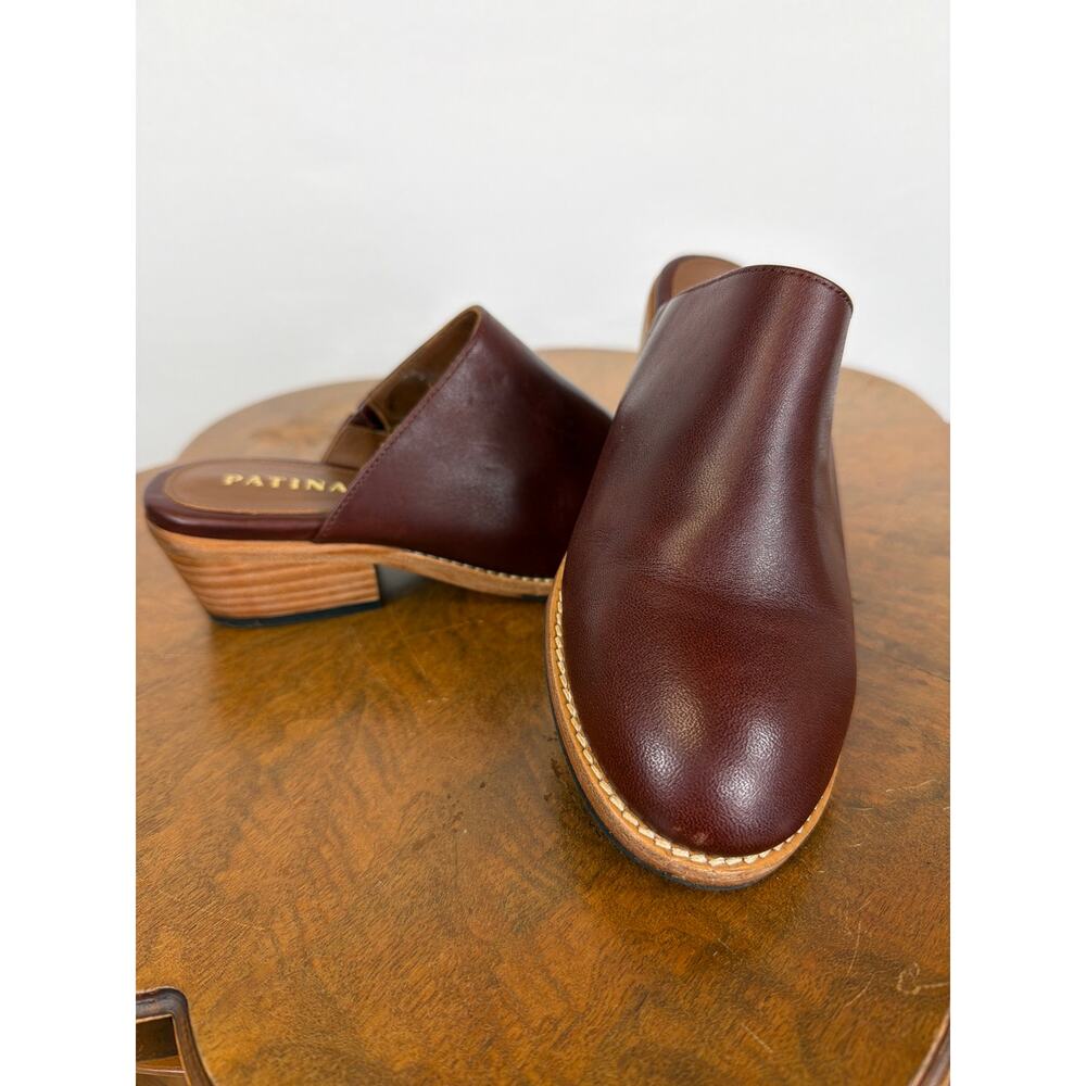 Patina Portland Leather Brown Leather Stacked Heel Mules Size 5.5 Mexico - Picture 1 of 11